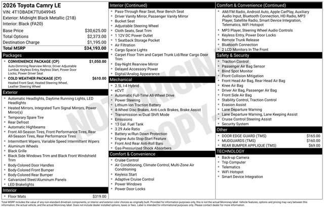 New 2026 Toyota Camry LE w/ Convenience Package image 7
