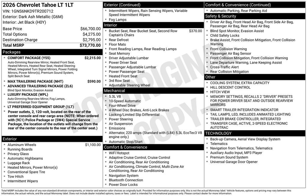 New 2026 Chevrolet Tahoe LT w/ Comfort Package image 26
