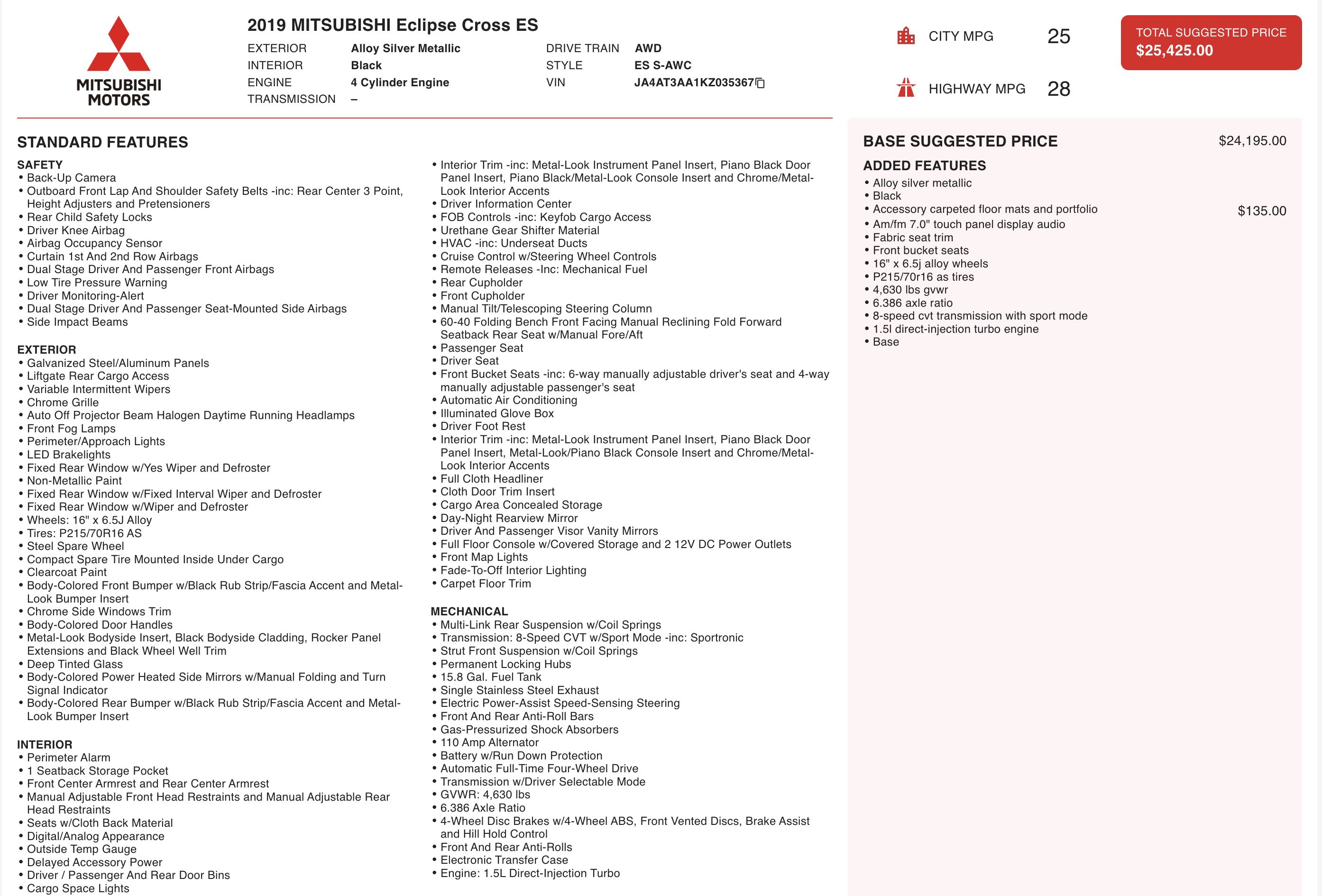 Used 2019 Mitsubishi Eclipse Cross ES AWD/4WD image 5