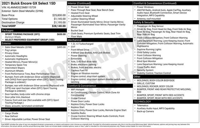 Used 2021 Buick Encore GX Select w/ Sport Touring Package FWD image 7