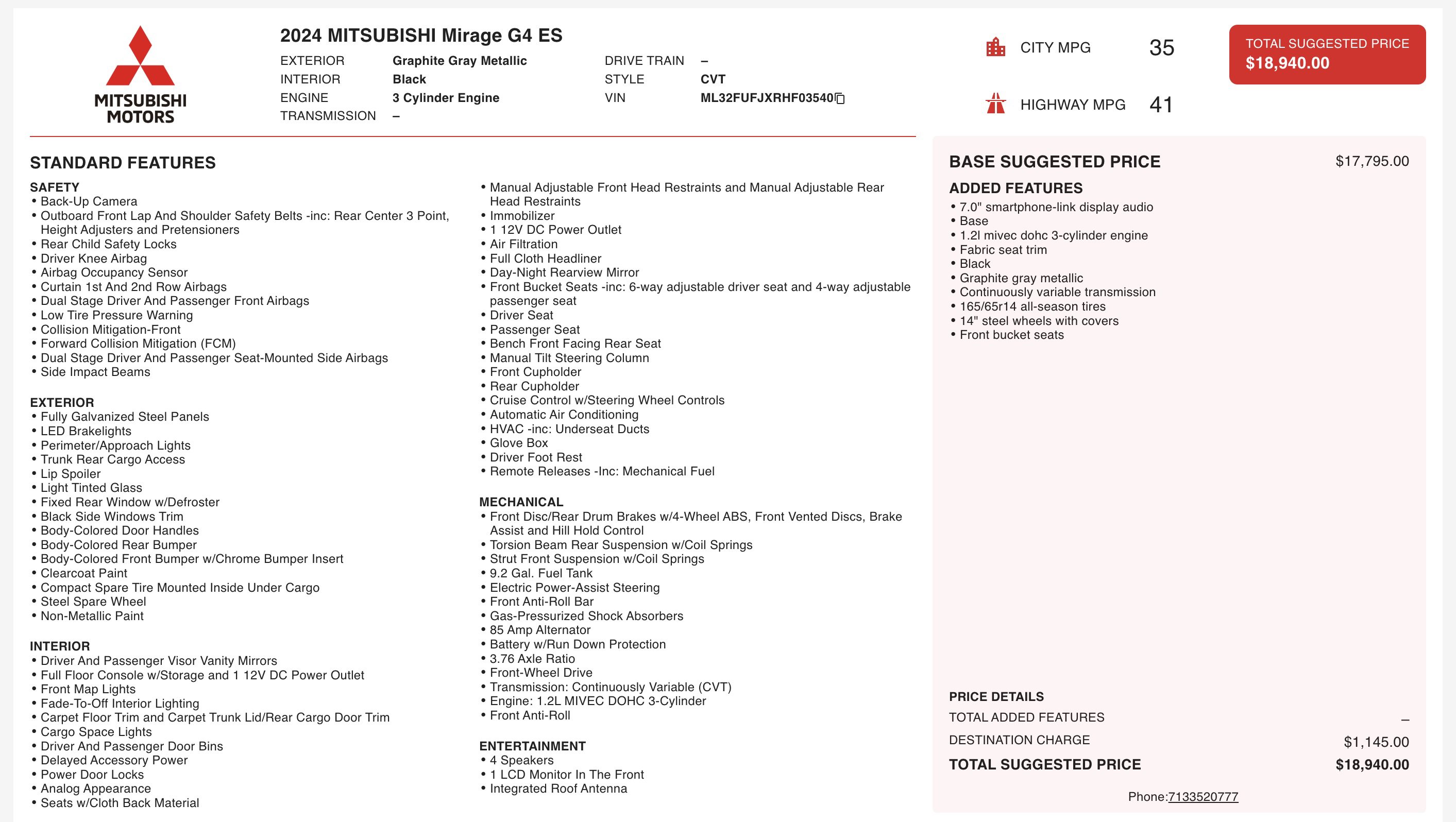 Used 2024 Mitsubishi Mirage G4 LE FWD image 4