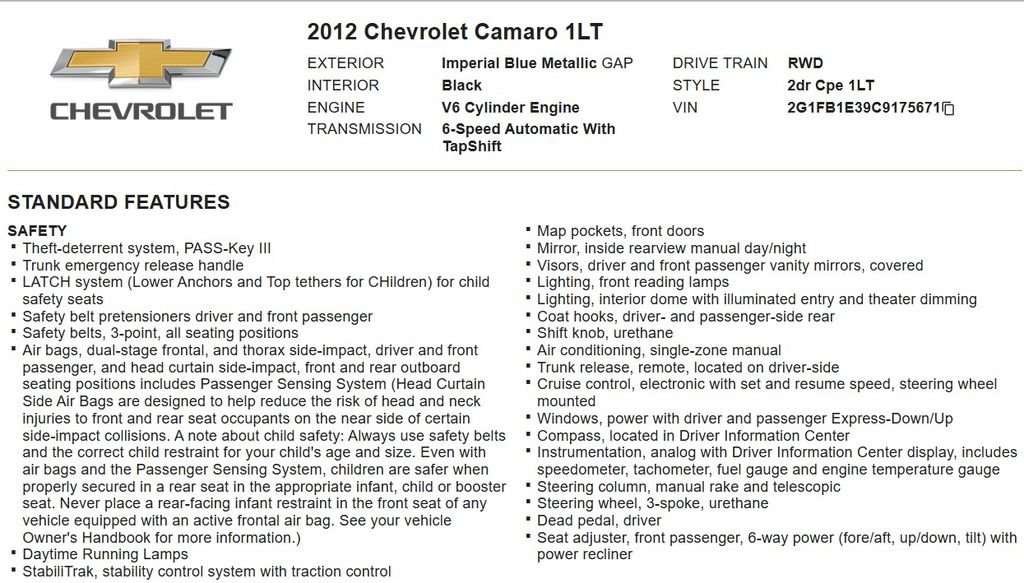 Used 2012 Chevrolet Camaro LT w/ RS Package RWD image 17