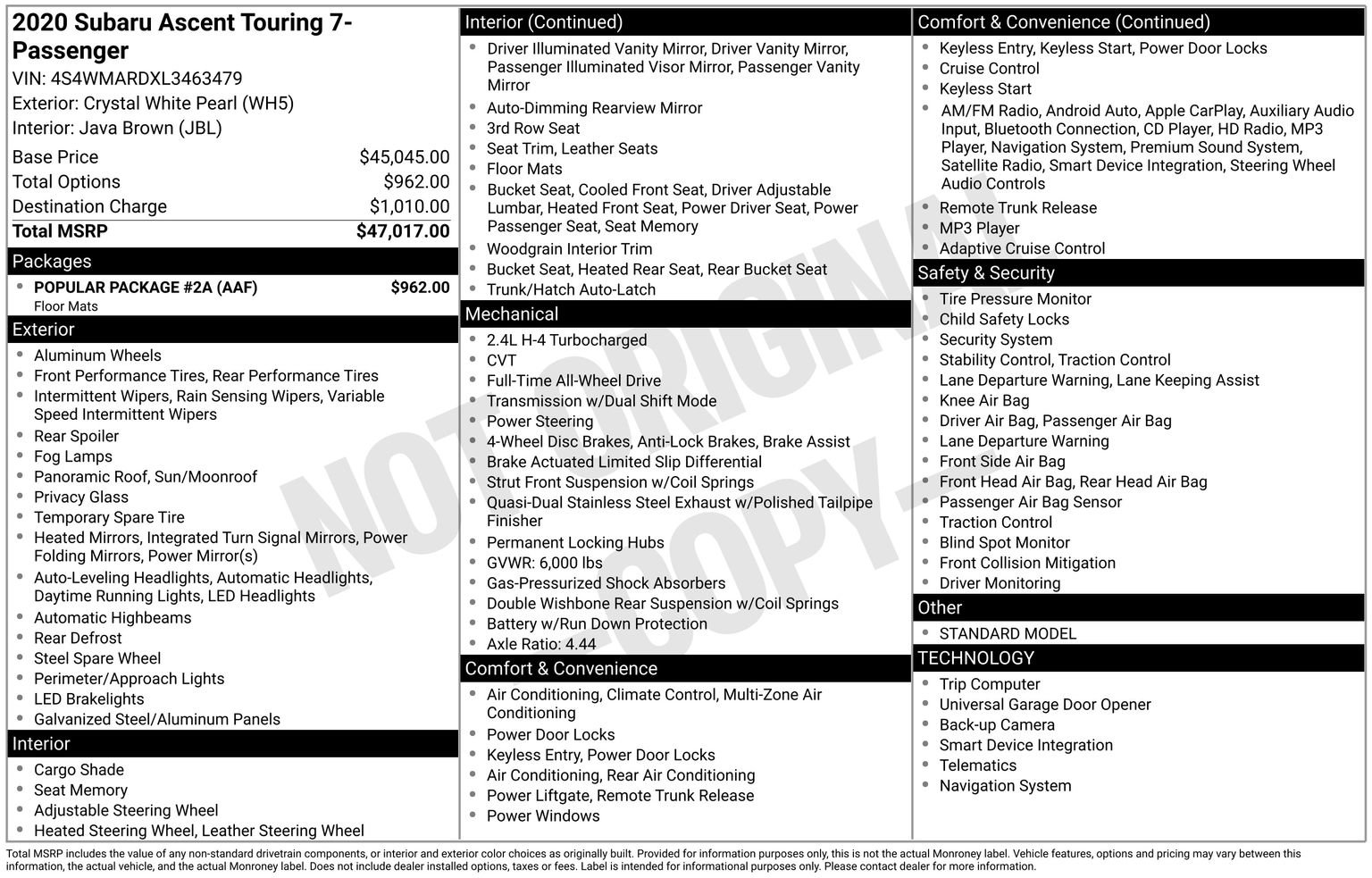Used 2020 Subaru Ascent Touring w/ Popular Package #2A image 34