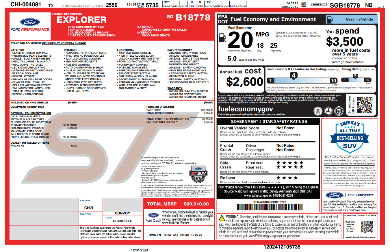 Used 2025 Ford Explorer ST w/ Sun And Sound Package AWD/4WD image 32