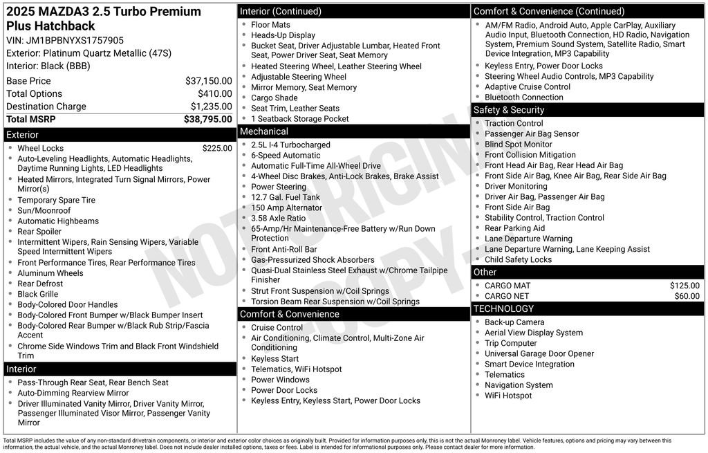 New 2025 MAZDA MAZDA3 Hatchback w/Premium Plus Pkg image 15