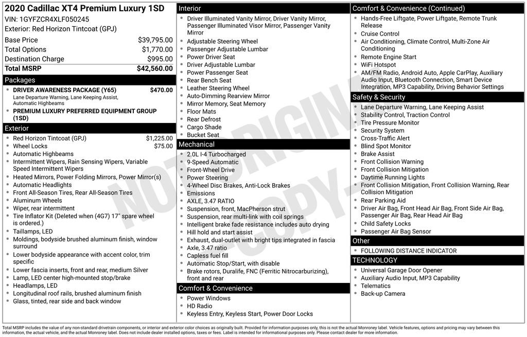 Used 2020 Cadillac XT4 Premium Luxury w/ Driver Awareness Package FWD image 37