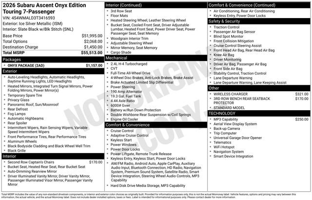 New 2026 Subaru Ascent Bronze Edition w/ Onyx Package AWD/4WD image 5