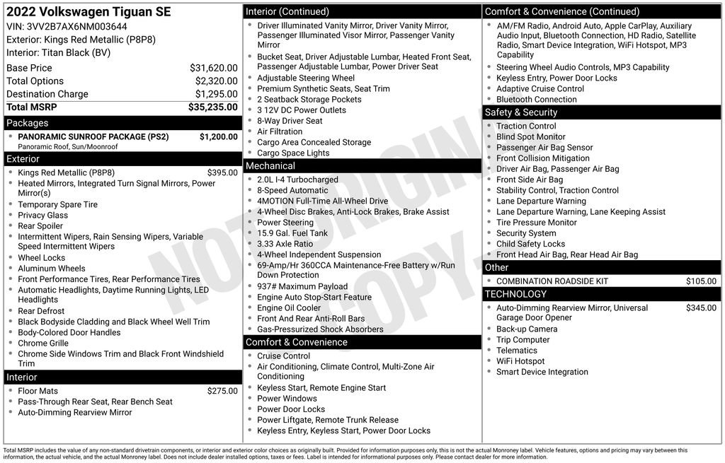 Used 2022 Volkswagen Tiguan SE w/ Panoramic Sunroof Package image 7