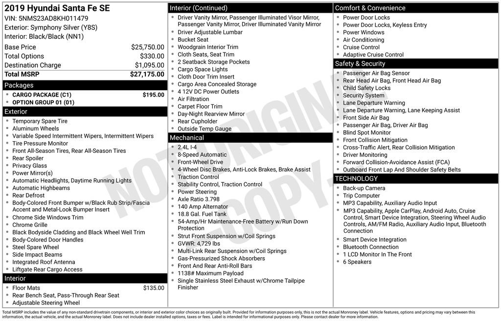 Used 2019 Hyundai Santa Fe SE w/ Cargo Package FWD image 4