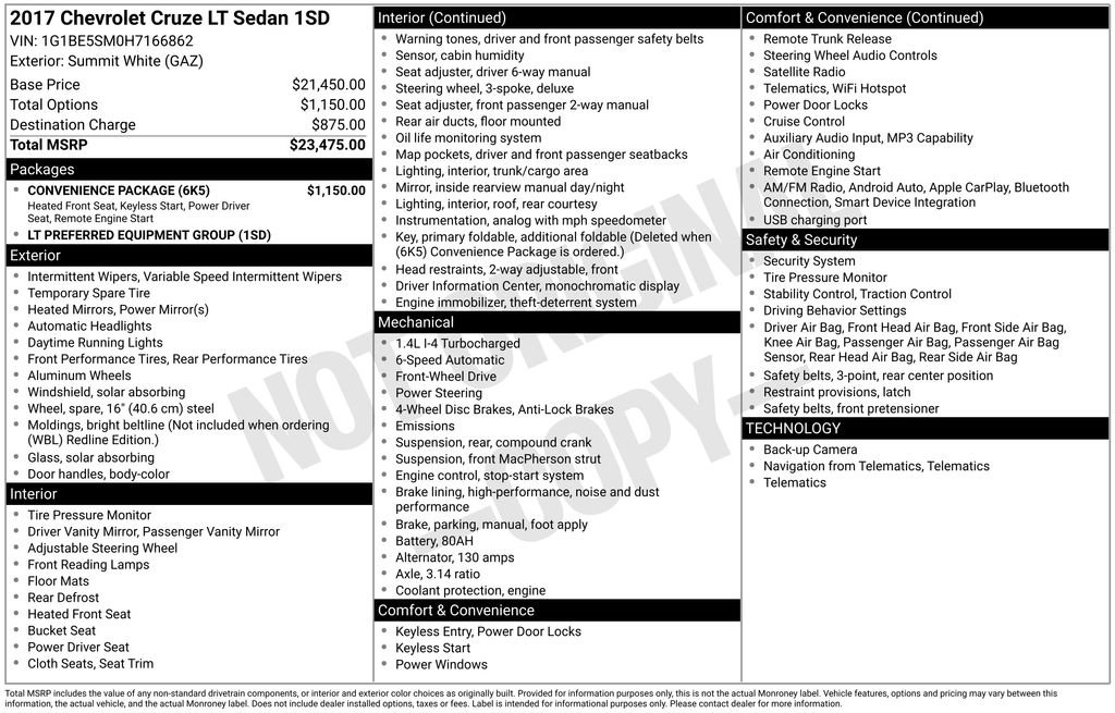 Used 2017 Chevrolet Cruze LT w/ Convenience Package FWD image 39
