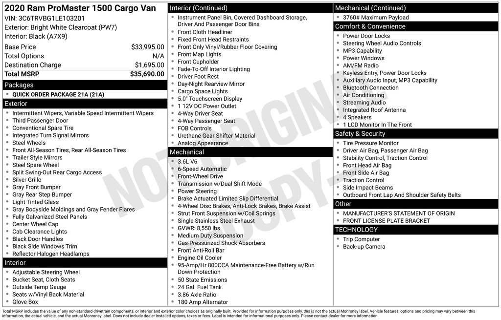 Used 2020 RAM ProMaster 1500 FWD image 5