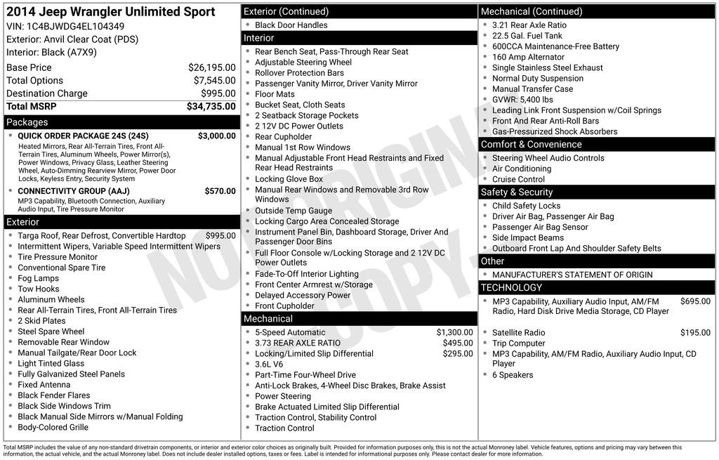 Used 2014 Jeep Wrangler Unlimited Sport w/ Quick Order Package 24S AWD/4WD image 40