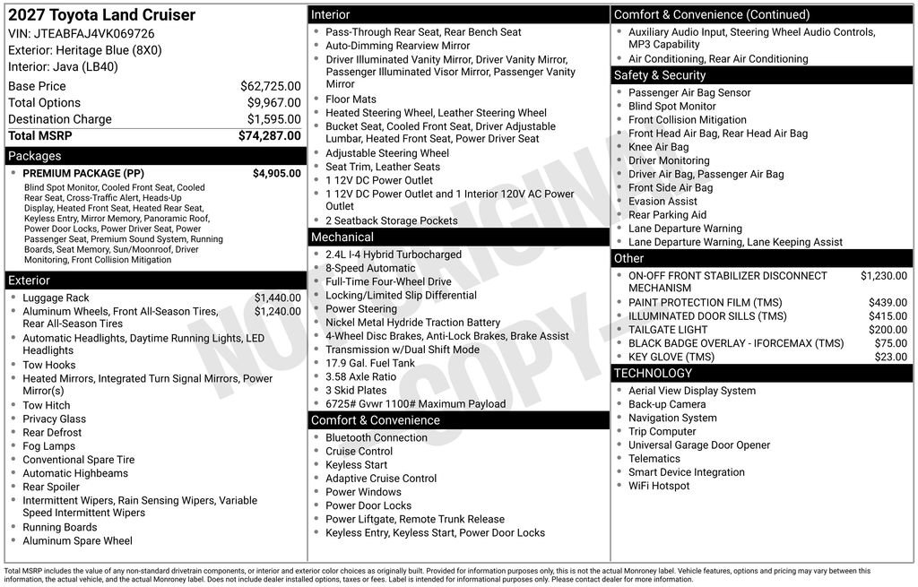 New 2027 Toyota Land Cruiser w/ Premium Package AWD/4WD image 28