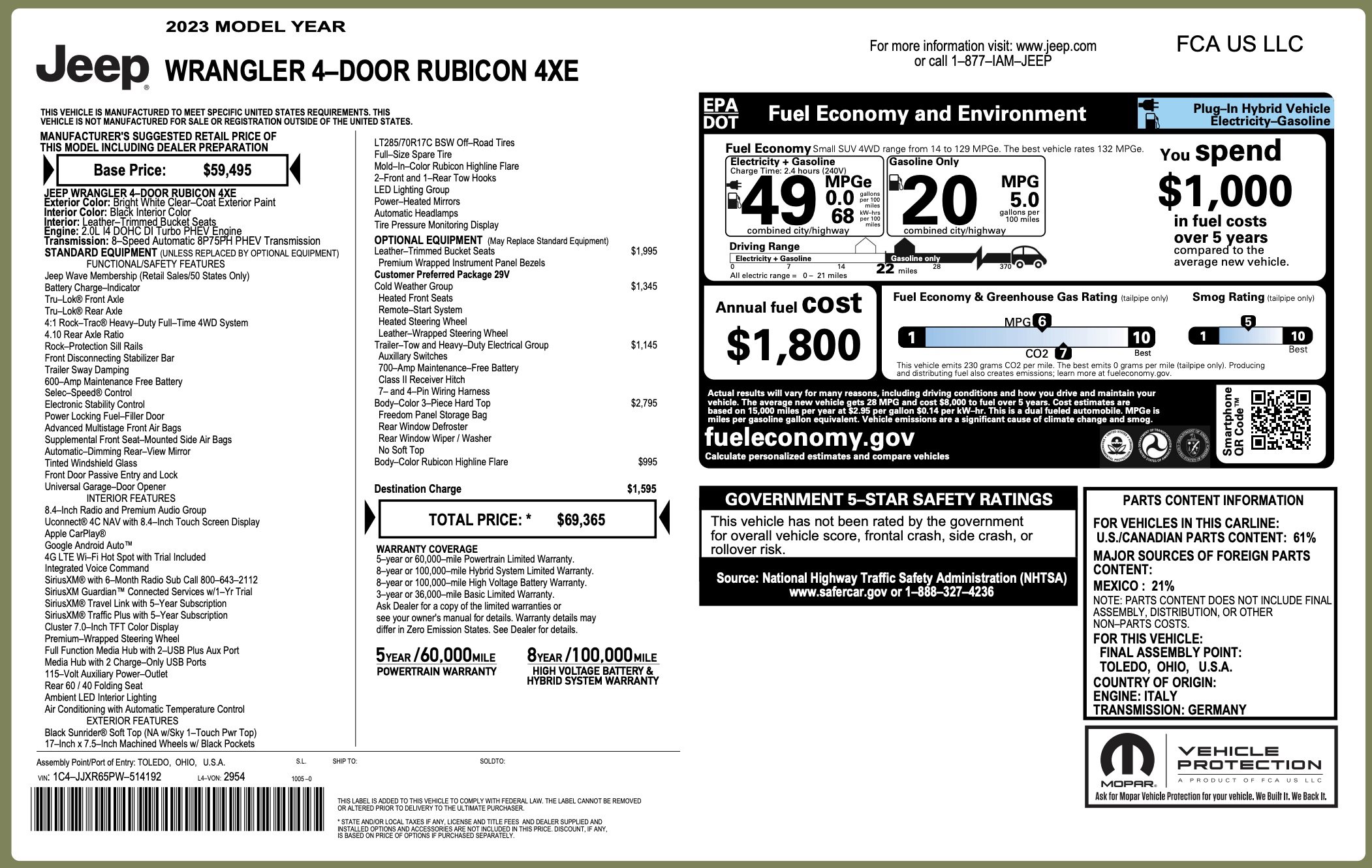 Used 2023 Jeep Wrangler Unlimited Rubicon 4xe w/ Cold Weather Group image 3