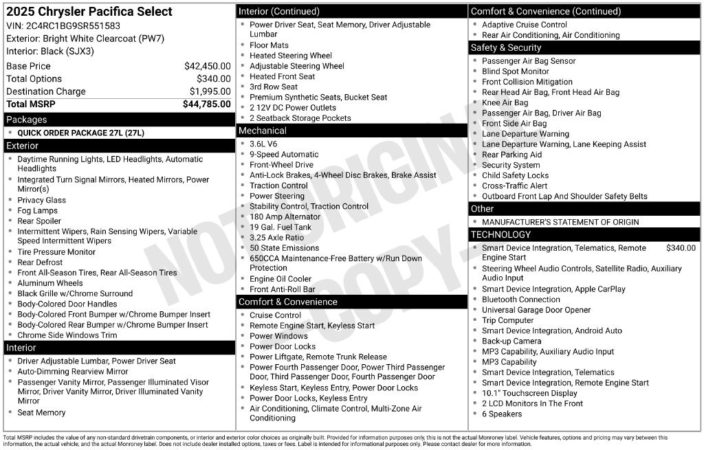 Used 2025 Chrysler Pacifica Select FWD image 5