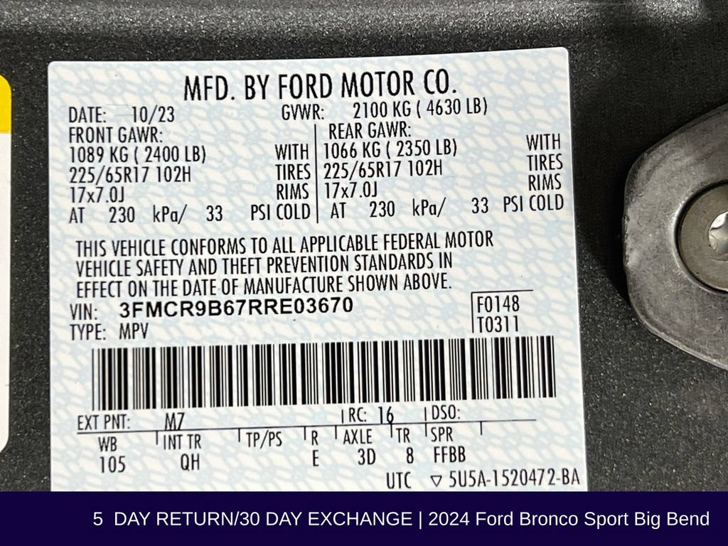 Certified 2024 Ford Bronco Sport Big Bend AWD/4WD image 36