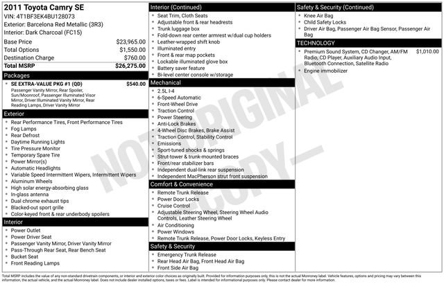 Used 2011 Toyota Camry SE w/ SE Extra-Value Pkg #1 FWD image 9