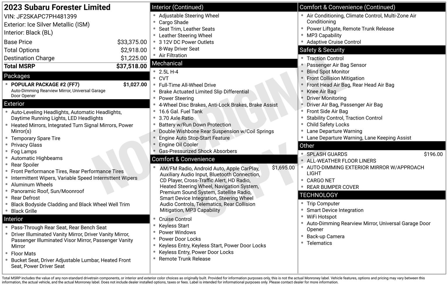 Certified 2023 Subaru Forester Limited w/ Popular Package #2 image 35