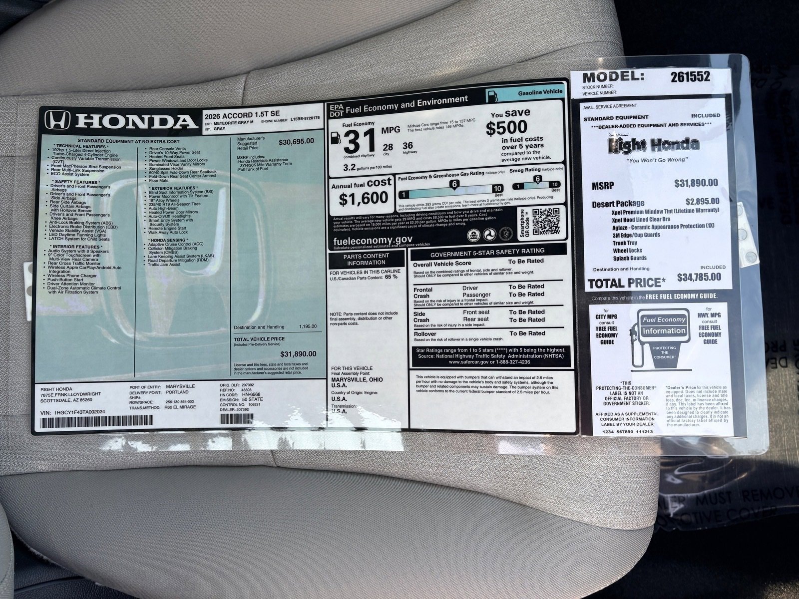 New 2026 Honda Accord SE image 20