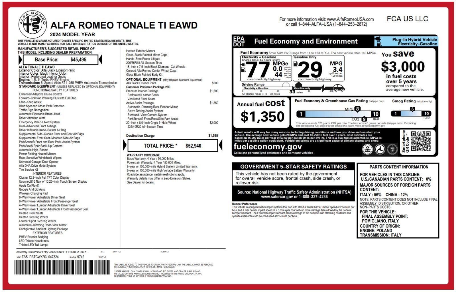 Used 2024 Alfa Romeo Tonale Ti w/ Active Assist Package AWD/4WD image 32