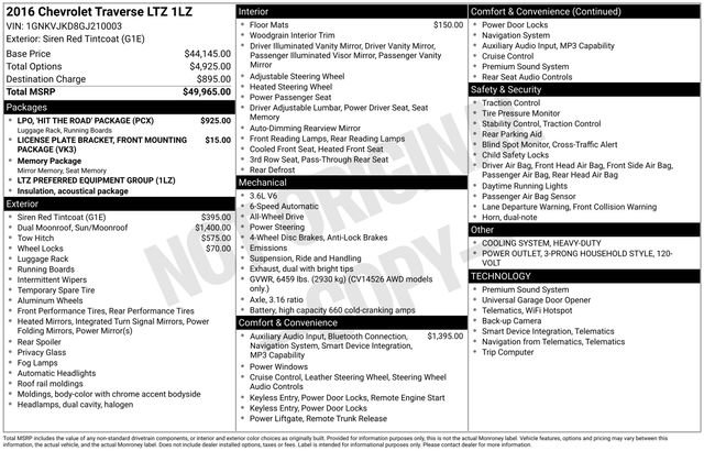 Used 2016 Chevrolet Traverse LTZ w/ LPO, 'HIT The Road' Package AWD/4WD image 4