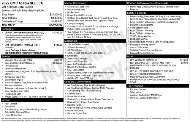 Used 2022 GMC Acadia SLE w/ Driver Convenience Package image 55