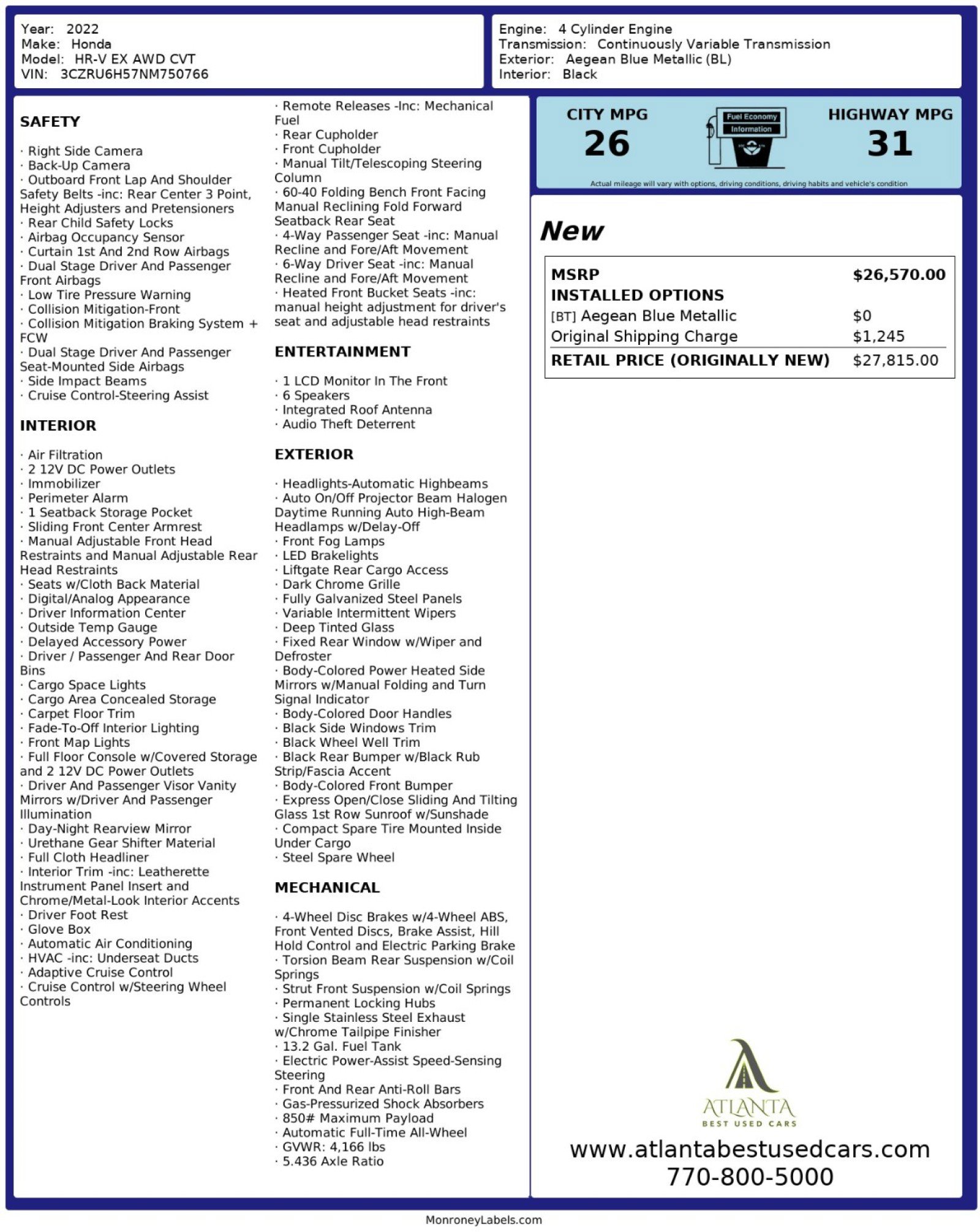 Used 2022 Honda HR-V EX image 49