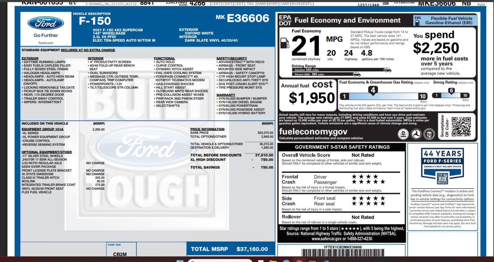 Used 2021 Ford F150 XL w/ Equipment Group 101A High RWD image 4