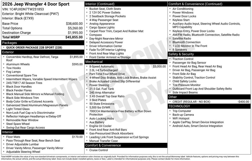 New 2026 Jeep Wrangler Unlimited Sport AWD/4WD image 5