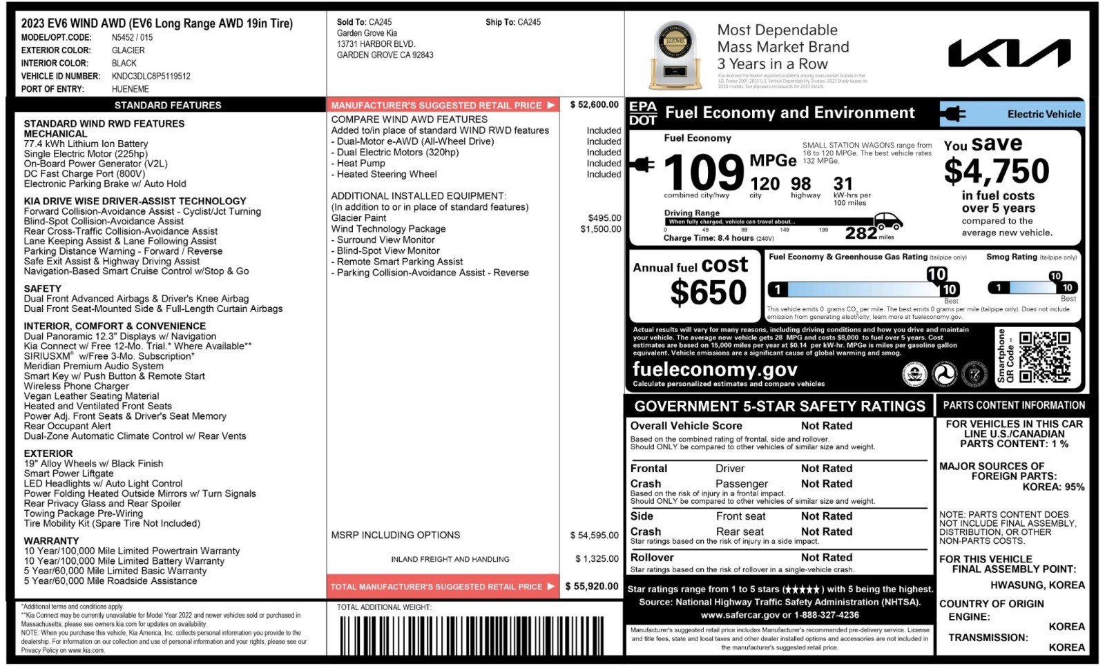 Used 2023 Kia EV6 Wind w/ Wind Technology Package image 56