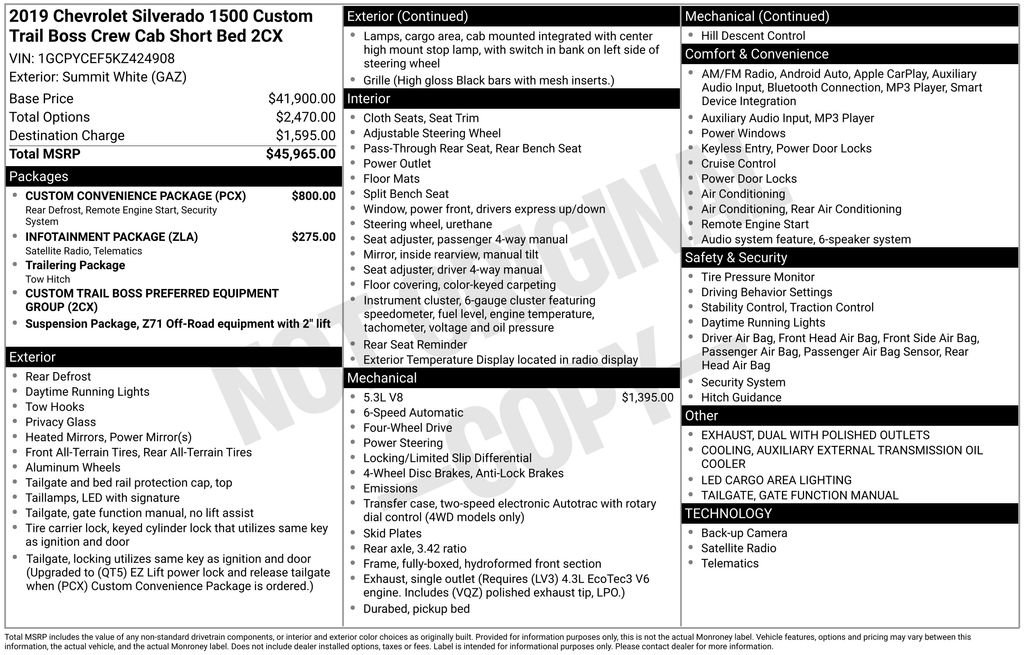 Used 2019 Chevrolet Silverado 1500 Custom Trail Boss w/ Custom Convenience Package image 6