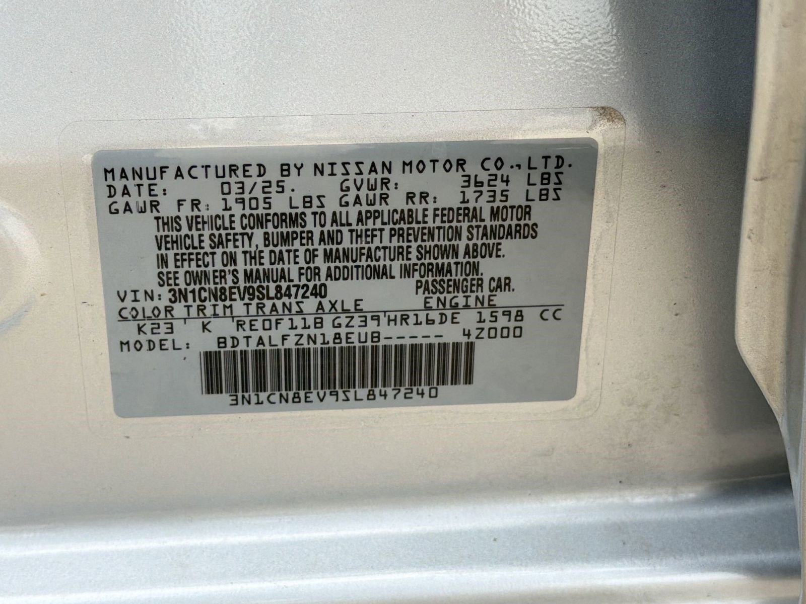 Certified 2025 Nissan Versa SV w/ Trunk Package FWD image 19