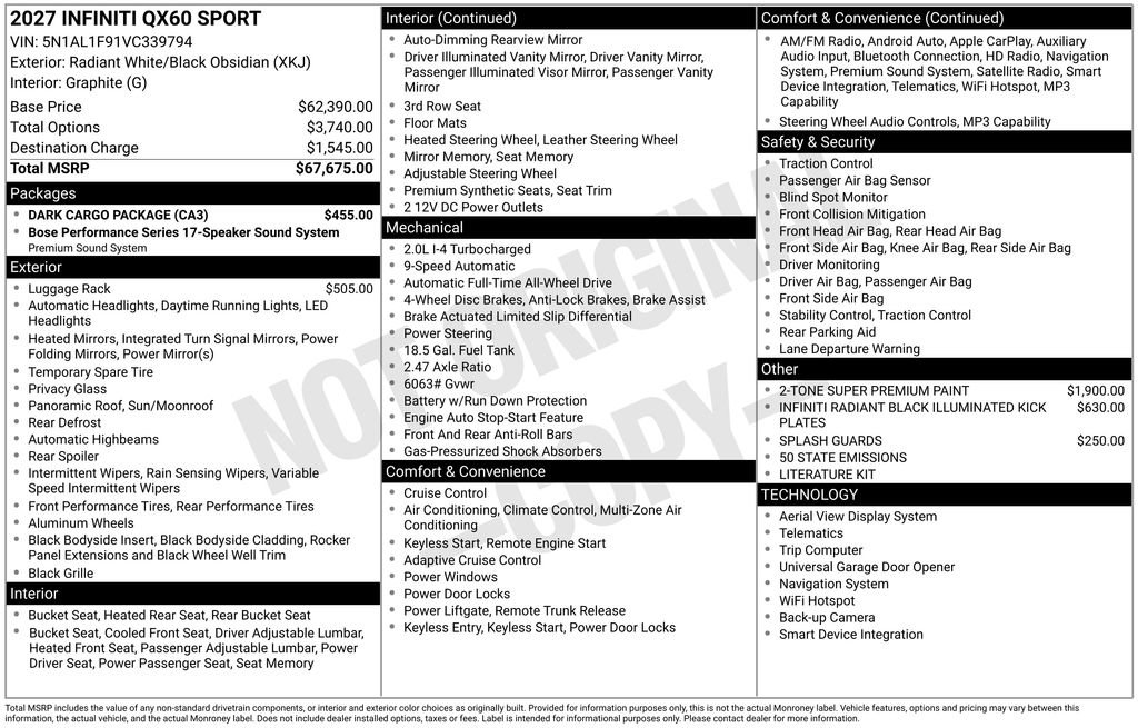 New 2027 INFINITI QX60 Sport w/ Dark Cargo Package AWD/4WD image 12