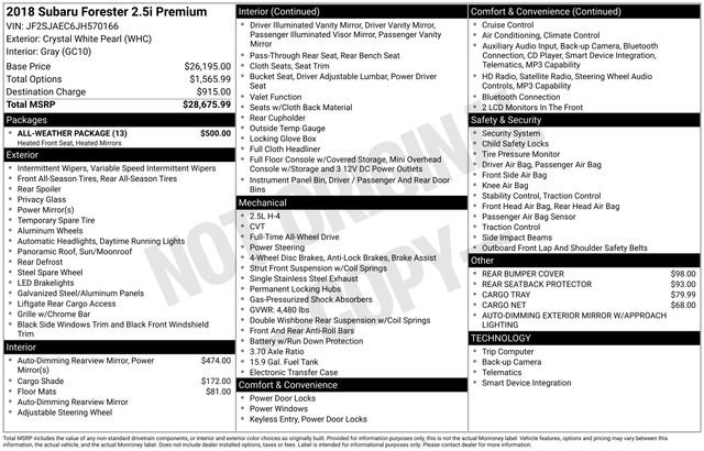 Used 2018 Subaru Forester 2.5i Premium w/ All-Weather Package