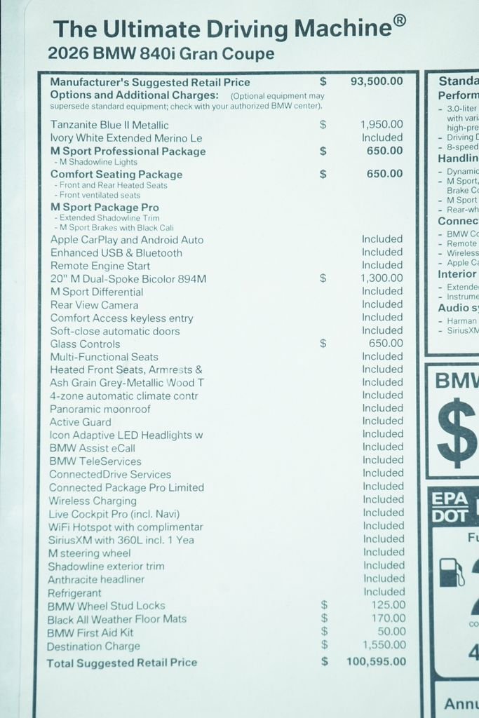New 2026 BMW 840i w/ M Sport Professional Package RWD image 9