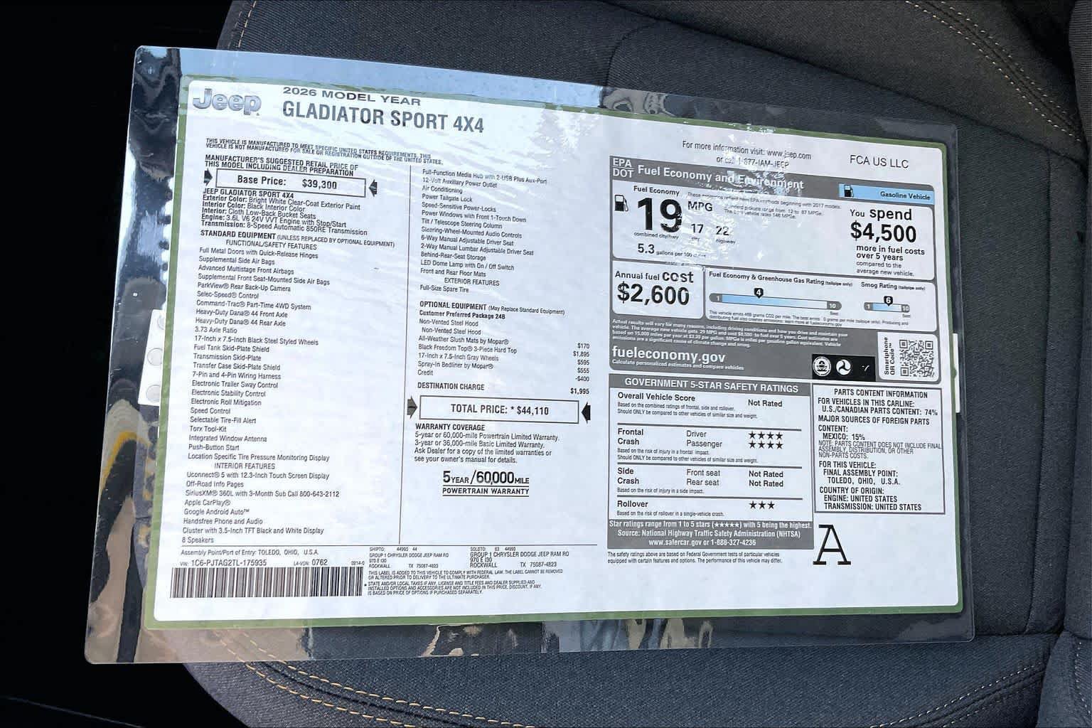 New 2026 Jeep Gladiator Sport AWD/4WD image 19