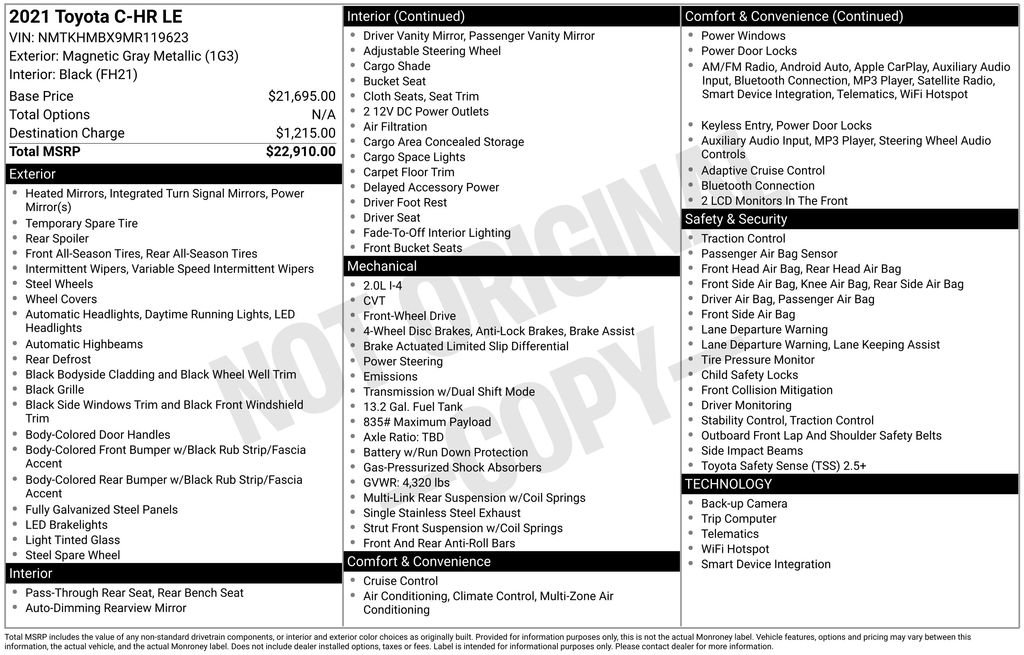 Used 2021 Toyota C-HR LE image 3