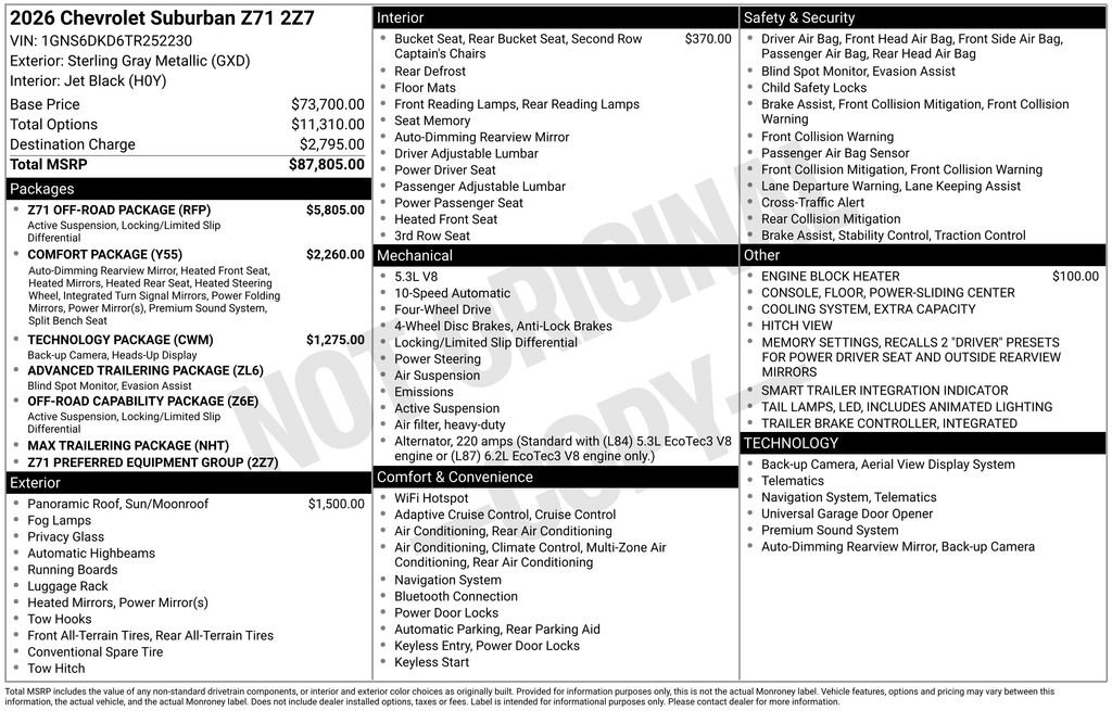 New 2026 Chevrolet Suburban Z71 w/ Z71 Off-Road Package AWD/4WD image 26
