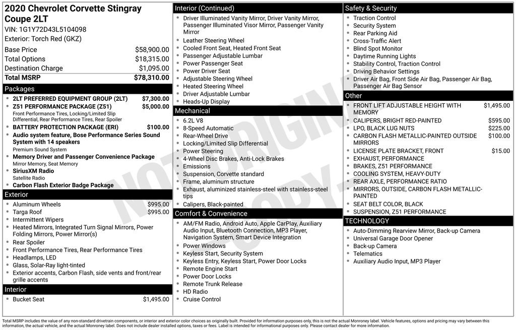 Used 2020 Chevrolet Corvette Stingray Preferred Cpe w/ 2LT Preferred Equipment Group image 10