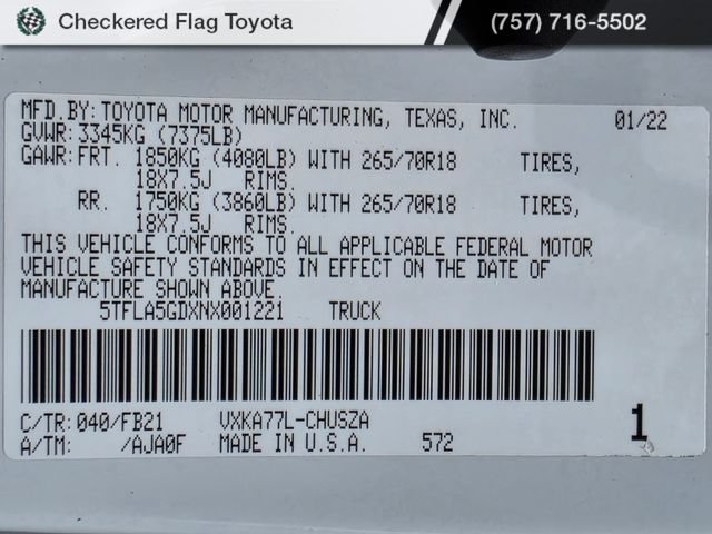 Used 2022 Toyota Tundra SR5 w/ SR5 Convenience Package AWD/4WD image 49