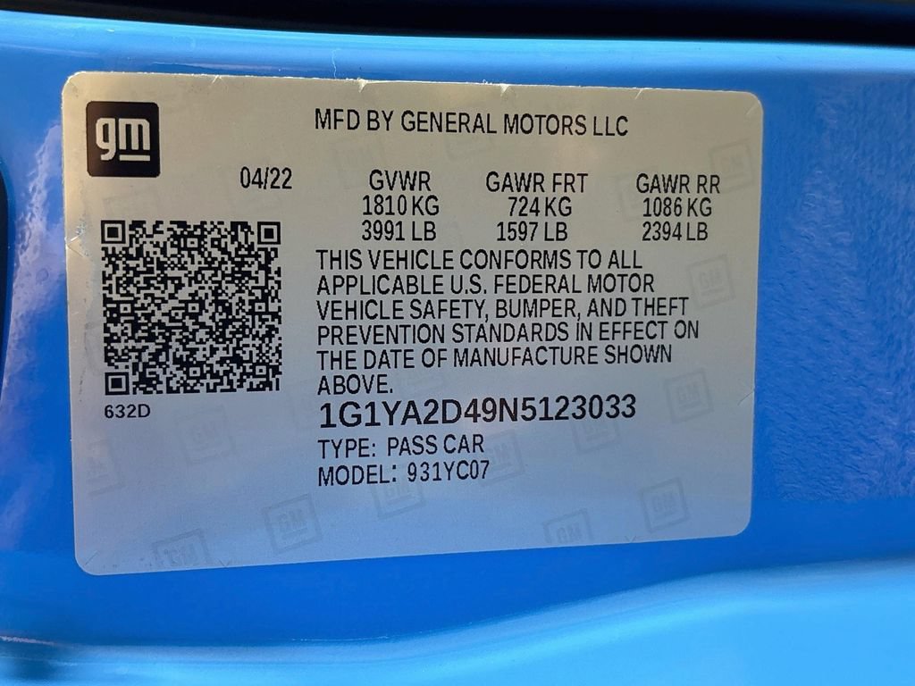 Certified 2022 Chevrolet Corvette Stingray Coupe w/ 1LT RWD image 30