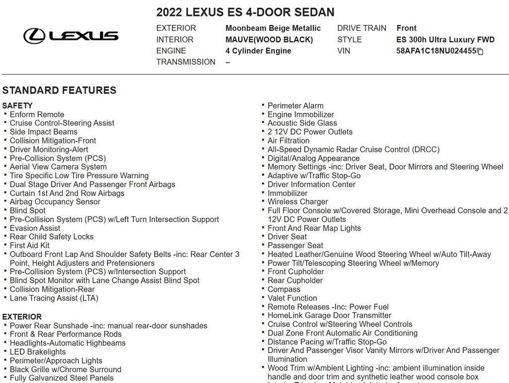 Used 2022 Lexus ES 300h Ultra Luxury w/ Accessory Package 2 image 18