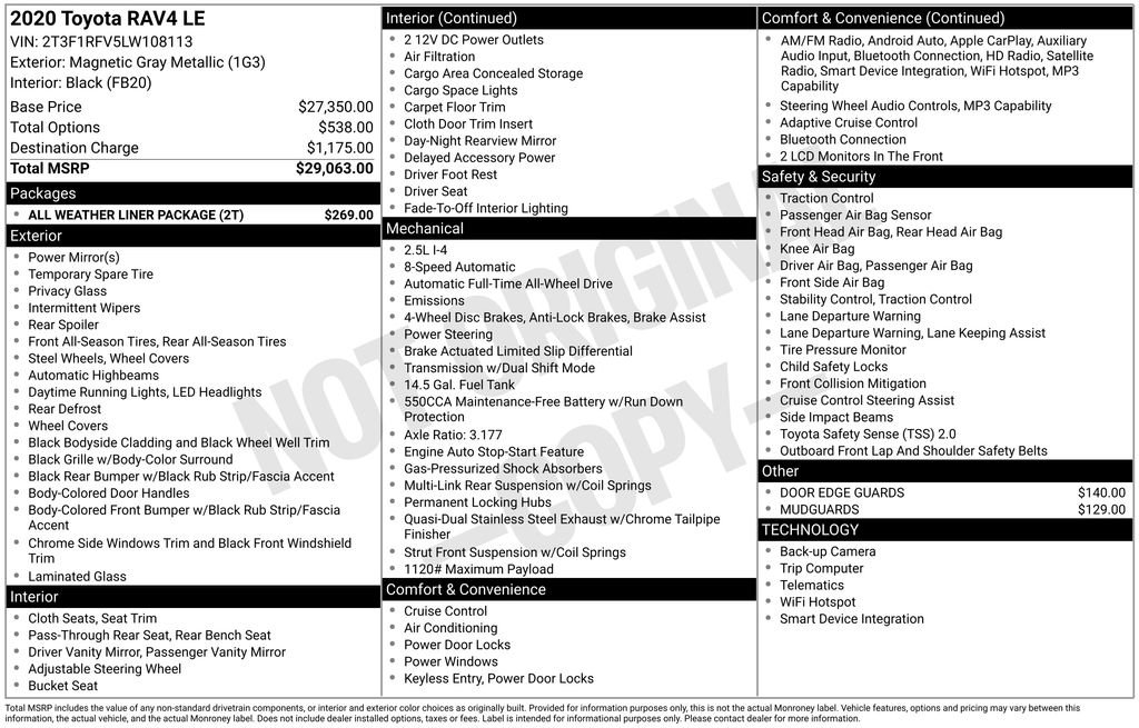 Used 2020 Toyota RAV4 LE w/ All Weather Liner Package image 5