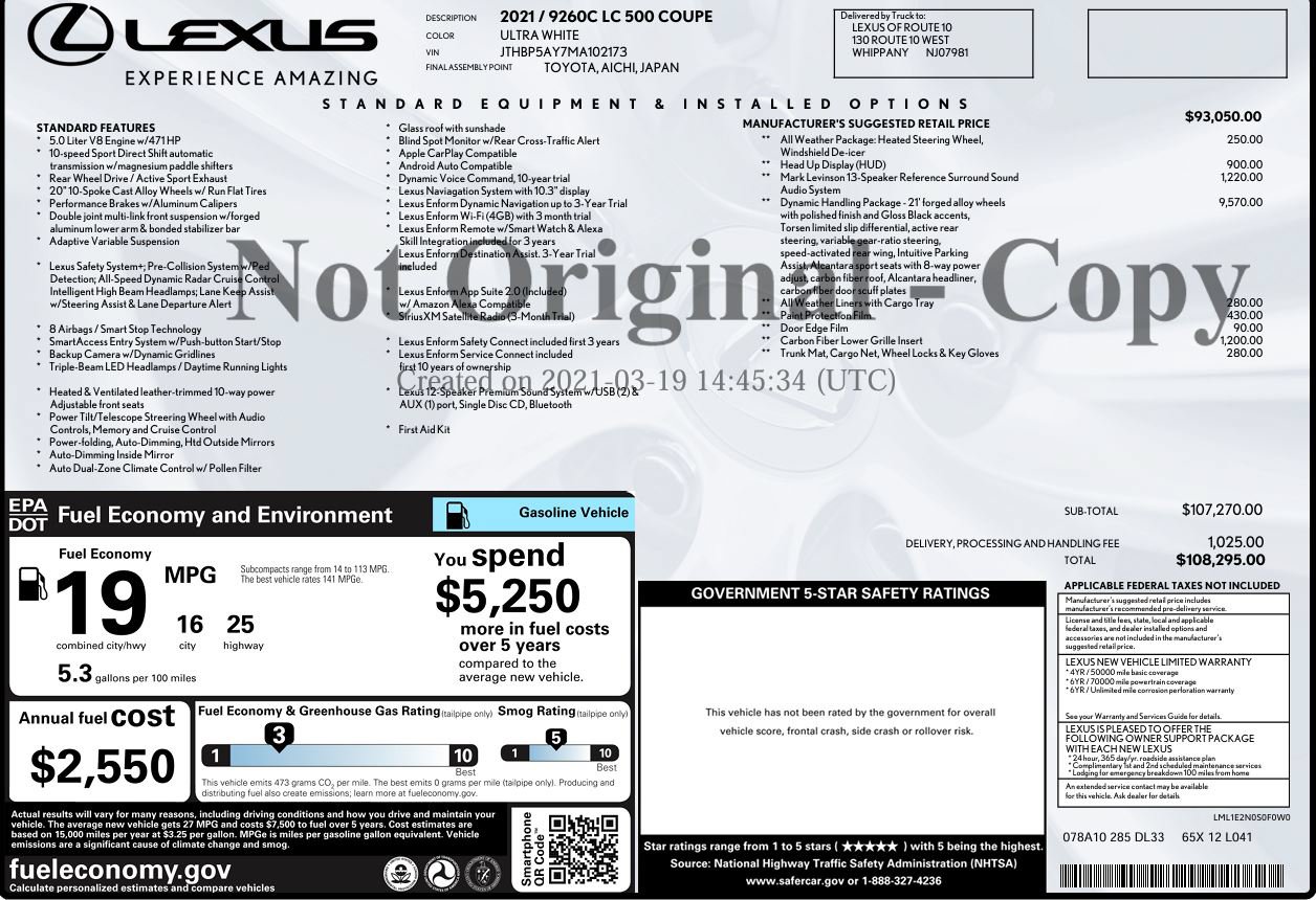 Used 2021 Lexus LC 500 Coupe w/ Performance Package RWD image 6