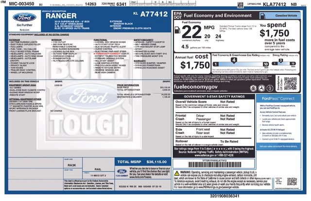 Certified 2019 Ford Ranger XLT w/ Equipment Group 302A Luxury AWD/4WD image 34
