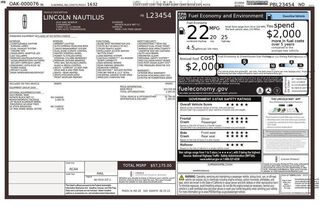 Used 2023 Lincoln Nautilus Reserve w/ Monochromatic Package image 44