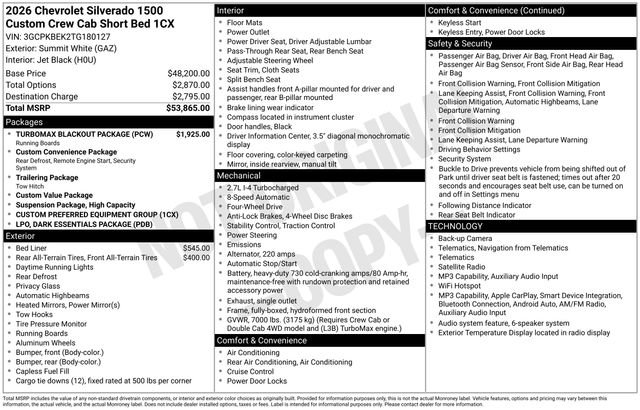 Used 2026 Chevrolet Silverado 1500 Custom w/ Turbomax Blackout Package AWD/4WD image 27