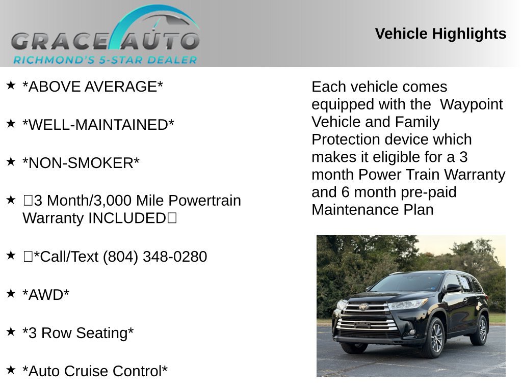 Used 2017 Toyota Highlander XLE w/ Carpet Mat Package AWD/4WD image 2