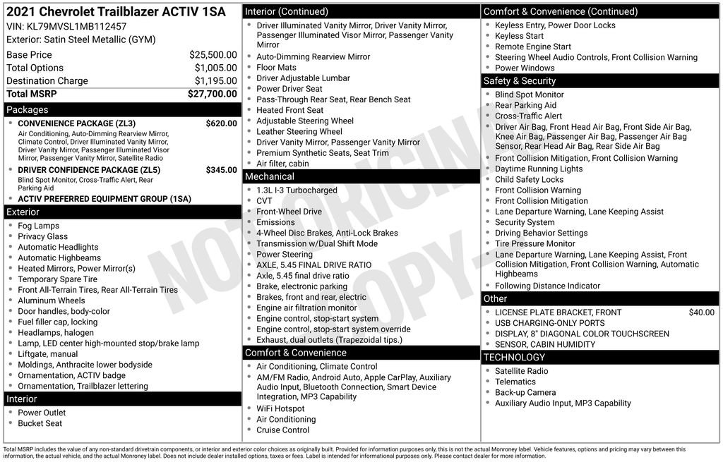 Used 2021 Chevrolet TrailBlazer ACTIV w/ Convenience Package FWD image 17