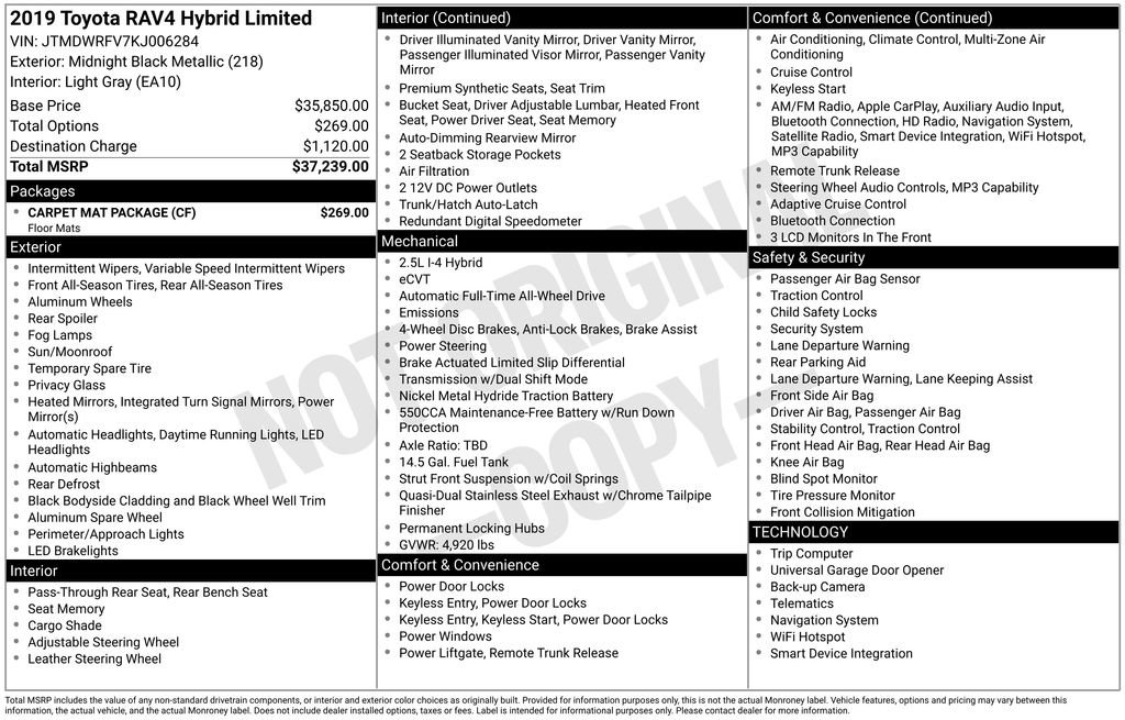 Used 2019 Toyota RAV4 Limited w/ Carpet Mat Package image 26